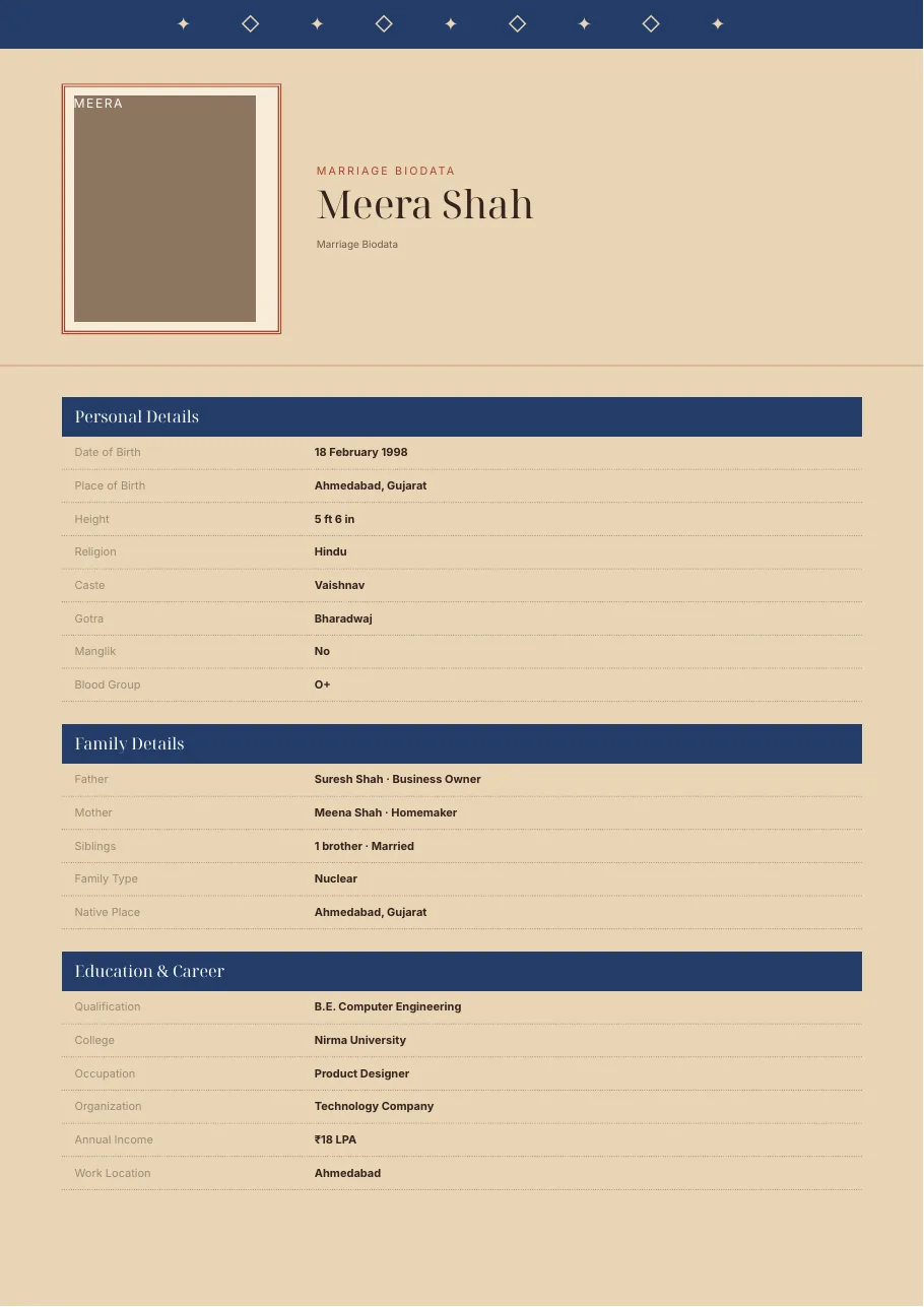 Sandstone Rajasthan marriage biodata template preview